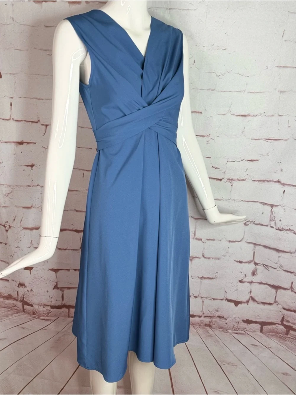 Slate Blue Wrap Dress Lightweight Sleeveless Knee Length Size XS New With Tag
